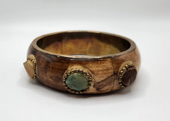 Vintage Brass and Bone with gemstones Bangle bracelet