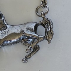 VTG Silver Tone Alloy Running Prancing 3D Cast Horse Equestrian Necklace Pendant