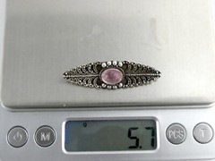 Vintage Sterling Silver Pink Tourmaline Cabochon Curled Scrolls Pin Brooch 925