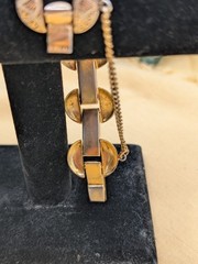 Vintage Toledo Damascene Bracelet Gold Black Silver Inlay W/ Safety Chain