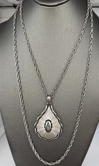 Crown Trifari© Textured Pendant Double Chain 1955-1969 Signed Silver Tone 18”
