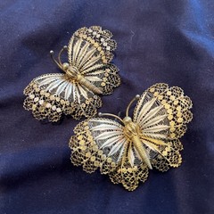 Set of two Antique Gold Vermeil 800 Silver filigree butterfly pin brooch 2in
