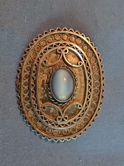 Vintage Sterling Silver Brooch Marked Israel With Blue Calchony Stone