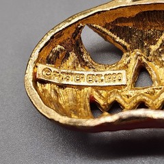 Vtg Halloween Orange Pumpkin Pendant Creepy Charm Gold Tone PHISTER 90s Signed