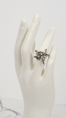 Vintage Silver Tone Pixie Fairy Statement Ring Winged Angel Costume Jewelry