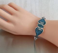 Vintage Mexico 925 Sterling Turquoise Inlay Mosaic Tension Bangle Bracelet 7″