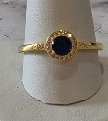 VINTAGE-RETRO .925 Silver Gold Tone – Sapphire & Rhinestone Solitaire sz 11.25