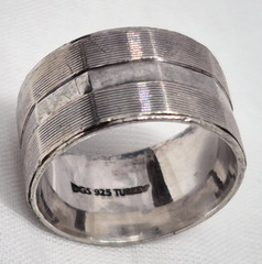 Vintage DGS Turkey 925 Silver Decagon design Band Ring, size 9.75