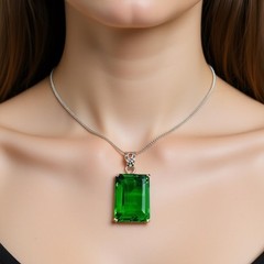 Handmade Green Emerald Cut Pendant Necklace: Healing Crystal Jewelry