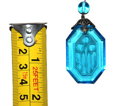 Art Deco Czech Pendant Necklace Floral Intaglio Carved Etched Blue Camphor Glass
