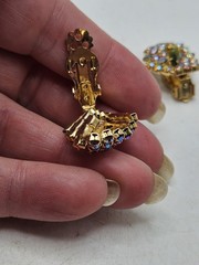 Vintage Olive Marquis & Aurora Borealis Rhinestone Brooch And Earrings Demi…