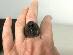 Vintage carved natural black coral skull Gothic mens womens ring size 7.5-7.75