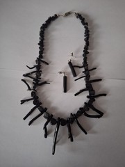 Vintage Black Wooden Branch Statement Necklace 17 Inches Bib With Earrings Set