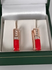 Vintage 1990-s 14 Ct Rolled Gold Zircons/Red Enamel Earrings-Hallmarked 585 RG
