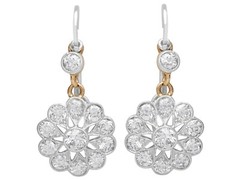 Antique 2.46ct Diamond and 15k Yellow Gold Cluster Earrings Circa 1920