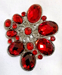 Vintage Rhinestone Red Statement Brooch Or Pendant Dual Purpose 2.5 In X 1.75 In
