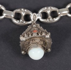 Vintage Etruscan Revival 800 Silver Fob Charm Bracelet Stones 8″ Long 800 – 52g