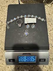 Vintage 925 Sterling Silver Rainbow Moonstone Jewelry Lot Bracelet Ring Earrings