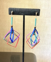 Vintage Big ’80s Colorful Geometric Pierced Dangle Earrings