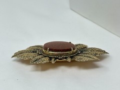 Vintage Goldtone Oval Goldstone Large 3 1/8″ Leaf Pin Brooch