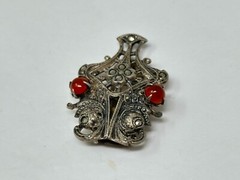Vintage Sterling Silver Marcasite Carnelian Cabochon Hinged Dress Fur Clip 5.49g