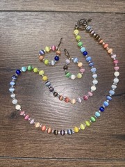 Vintage Retro Cat Eye Set Beaded Necklace And Earrings Multicolor