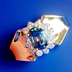 Original EARTH MINED Teal Blue SAPPHIRE DIAMOND Engagement Ring SOLID 14K GOLD 9