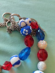 Red White Blue America 4th Of July Acrylic And Lamp work Art Glass Necklace