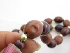Vintage Gorgeous Browns Large Oval Faux Wood Bead Necklace*Warm Colors 25″