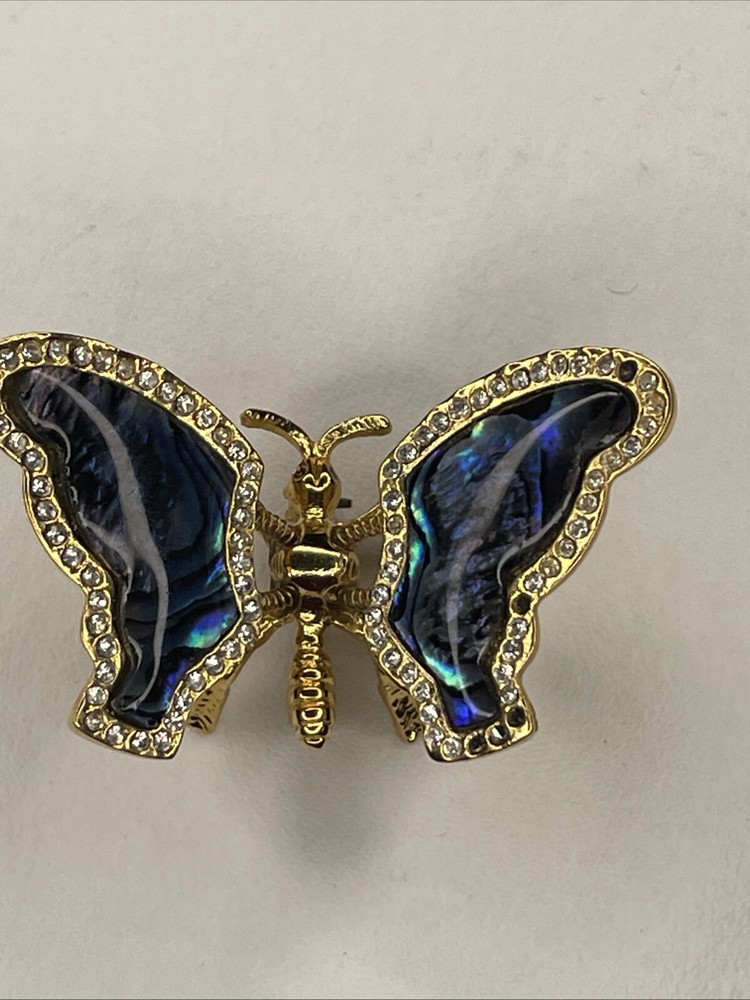 Vintage Gold Tone Butterfly Brooch, with Trember Abalone Wings Missing Zircons