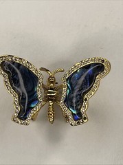 Vintage Gold Tone Butterfly Brooch, with Trember Abalone Wings Missing Zircons