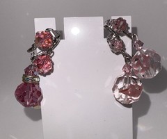 2 Pairs Pink AB Aurora Borealis Crystal Dangle Drop Clip-on Earrings Vtg