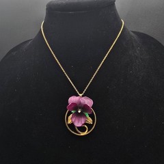 Purple Violet Necklace Stick Pin Set Vintage Floral Flower Jewelry