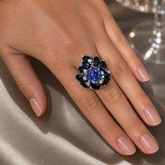 VINTAGE 1960’S 0.60 CTW DIAMOND + 11 CTW SAPPHIRE RING – 18K YG 14.74 GRAMS