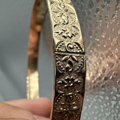 Vintage Victorian Large Bangle Bracelet Gold Filled? Floral Etched 22g 8.5” 7mm