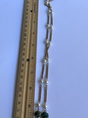 Vintage Park Lane Tassel Necklace With Faux Pearl & Jade Gold Tone Chain L198