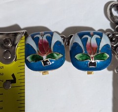 Vintage Clip On Earrings Cloisonne Enameled Asian Wearable Art Fashion Jewelry