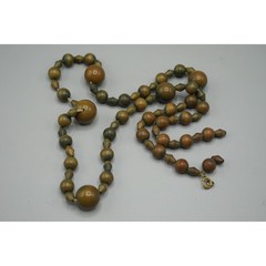 Vintage Early Plastic Beaded Necklace Green Brown Graduated 24 Inch Broken Clasp