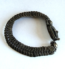 Antique Sterling Silver Snake Bracelet Double Row Circular Coil Links & Filigree