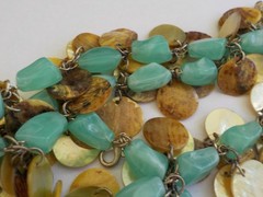Double Strand Shell Disc Plastic Nuggets Necklace 15″ Long Drop Dangle