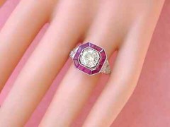 Art Deco Style 2Ct Lab-Created Diamond Ruby Halo Cocktail Ring 14k White Gold FN