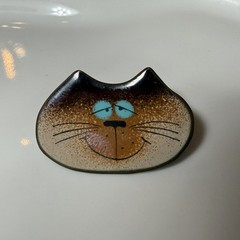 MCM Enamel Copper Cat Pin Brooch Signed Nanci vintage 1”