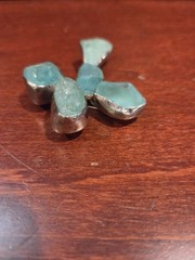 Vtg Israel Sterling Silver Roman Glass Cross Brooch Pin Pendant Aqua Blue 925