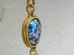 Vintage Accessocraft NYC Gold Tone Multi Color Blue Speckled Glass Necklace