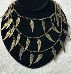 Multi Strand Layered Bronze Chain Necklace Wing Charms n955