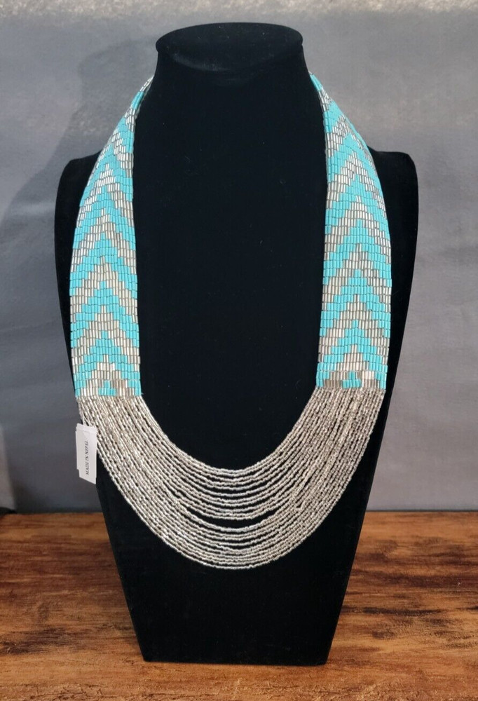 Beautiful Handmade Vintage Bead 16″ Bib Necklace – Made in Nepal