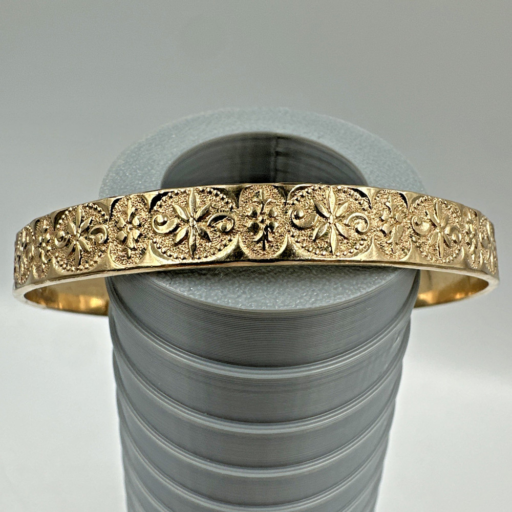 Vintage Victorian Large Bangle Bracelet Gold Filled? Floral Etched 22g 8.5” 7mm