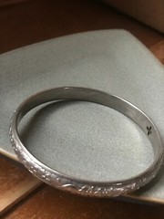 Vintage Floral Repousse Hollow Silvertone Bangle Bracelet – 2.5 inches across in