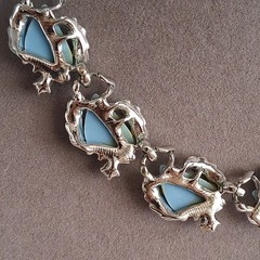 Vintage Necklace Blue Thermoset/Enamel Rhinestone Silver Tone Necklace 15”
