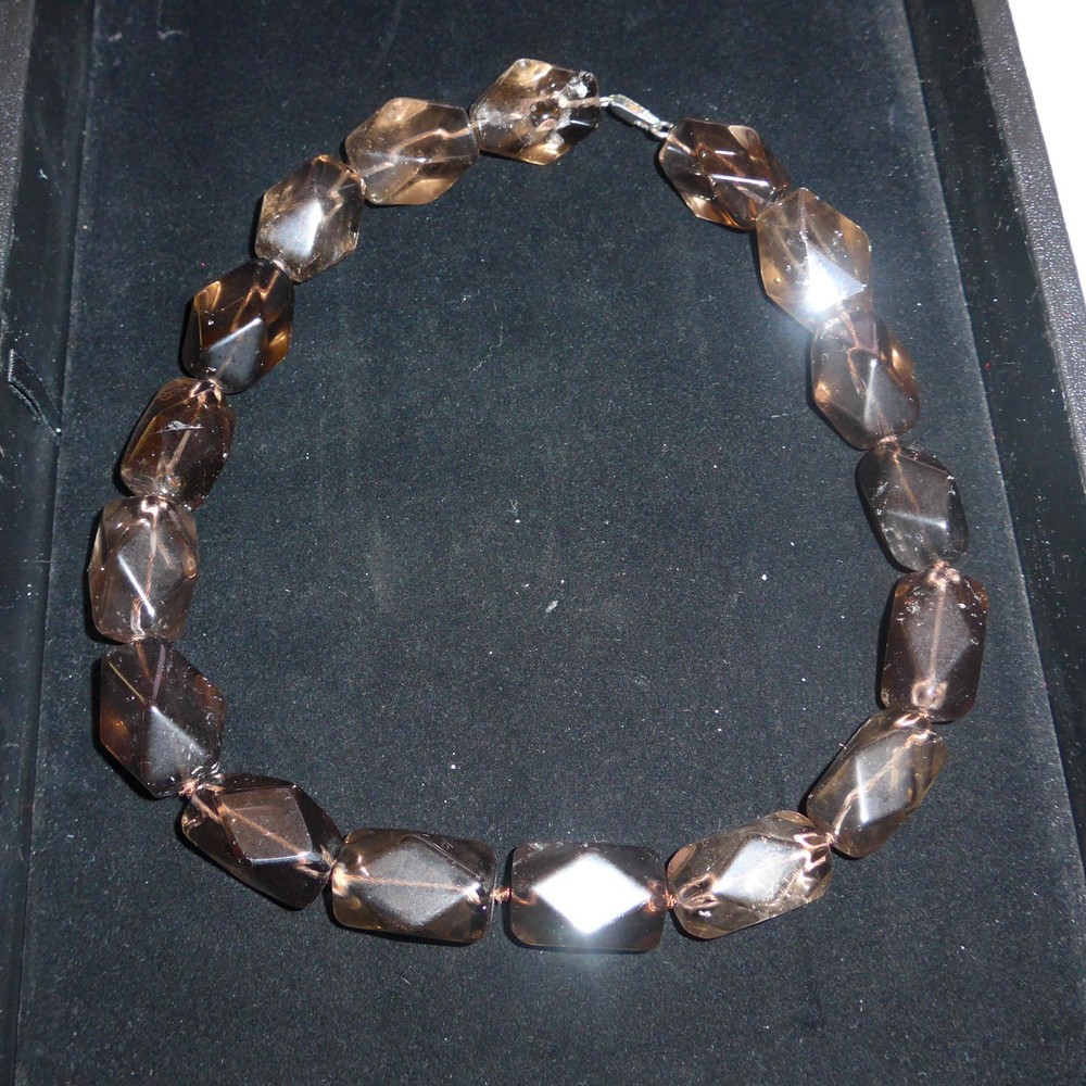 STUNNING ail STERLING SILVER 21MM SMOKEY QUARTZ CHUNKY- BEAD NECKLACE 19″